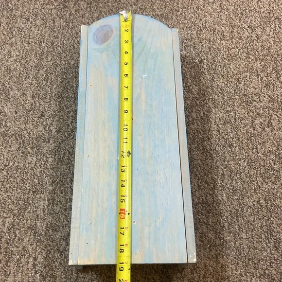 VTG, Blue Birdhouse & Flowers Wall Shelf Decor Handmade Wood And Hand-Painted